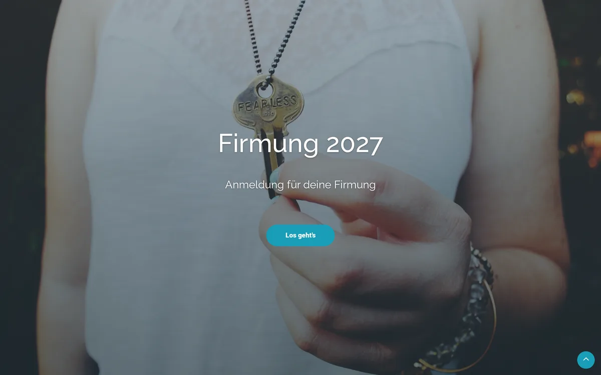 Startseite der Firmanmeldung Am Ennert mit der Überschrift „Firmung 2027“ und dem Button „Los geht’s“